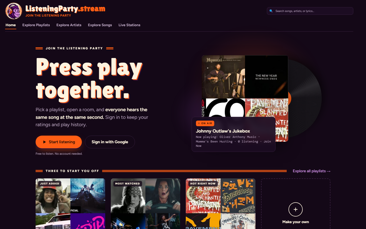 The Listening Party homepage