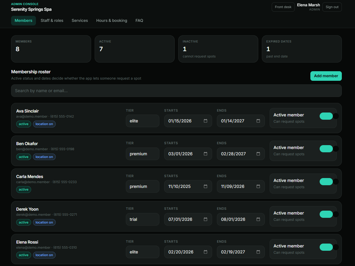 Reserve My Spot: Membership roster