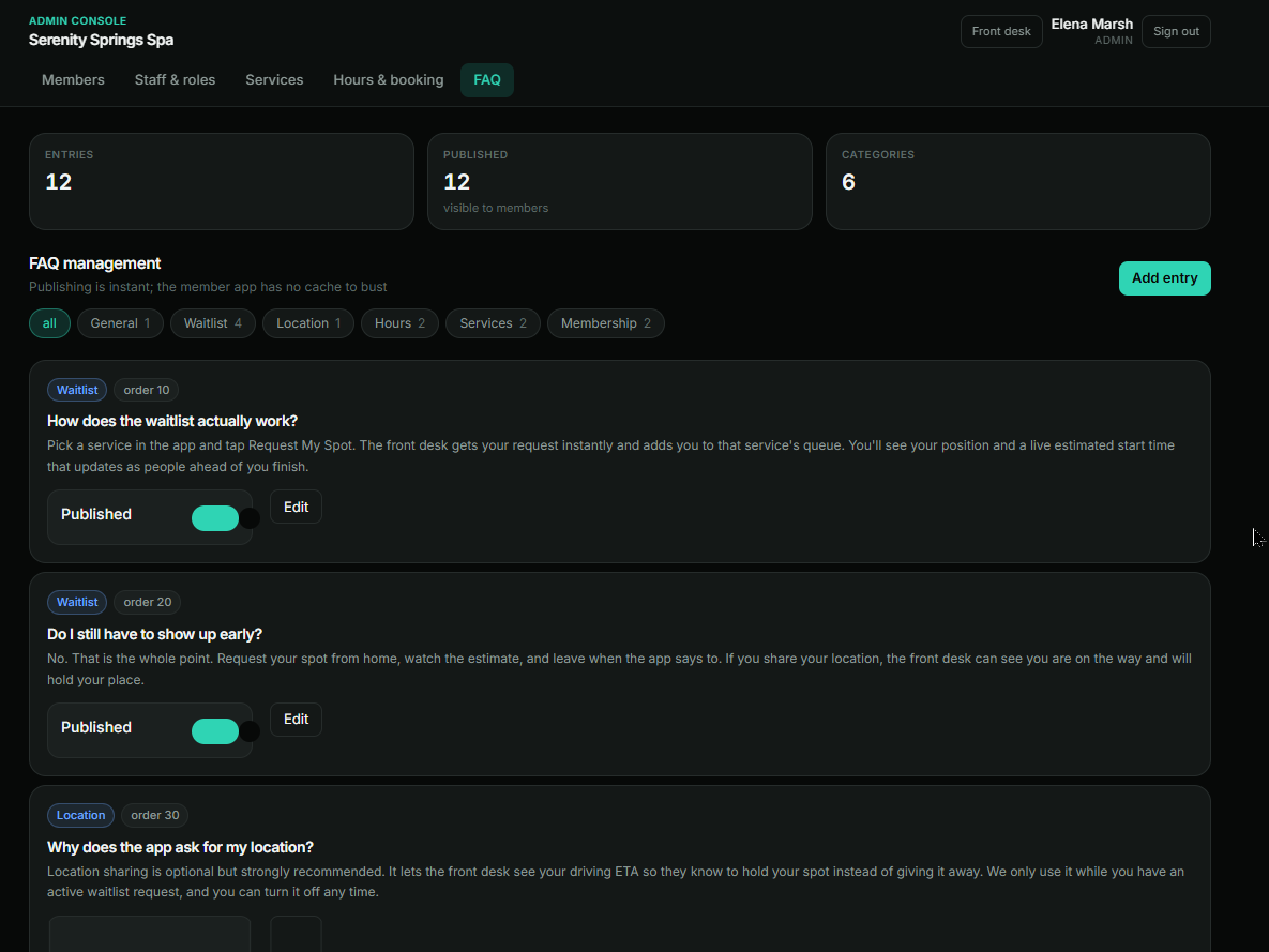 Reserve My Spot: FAQ management