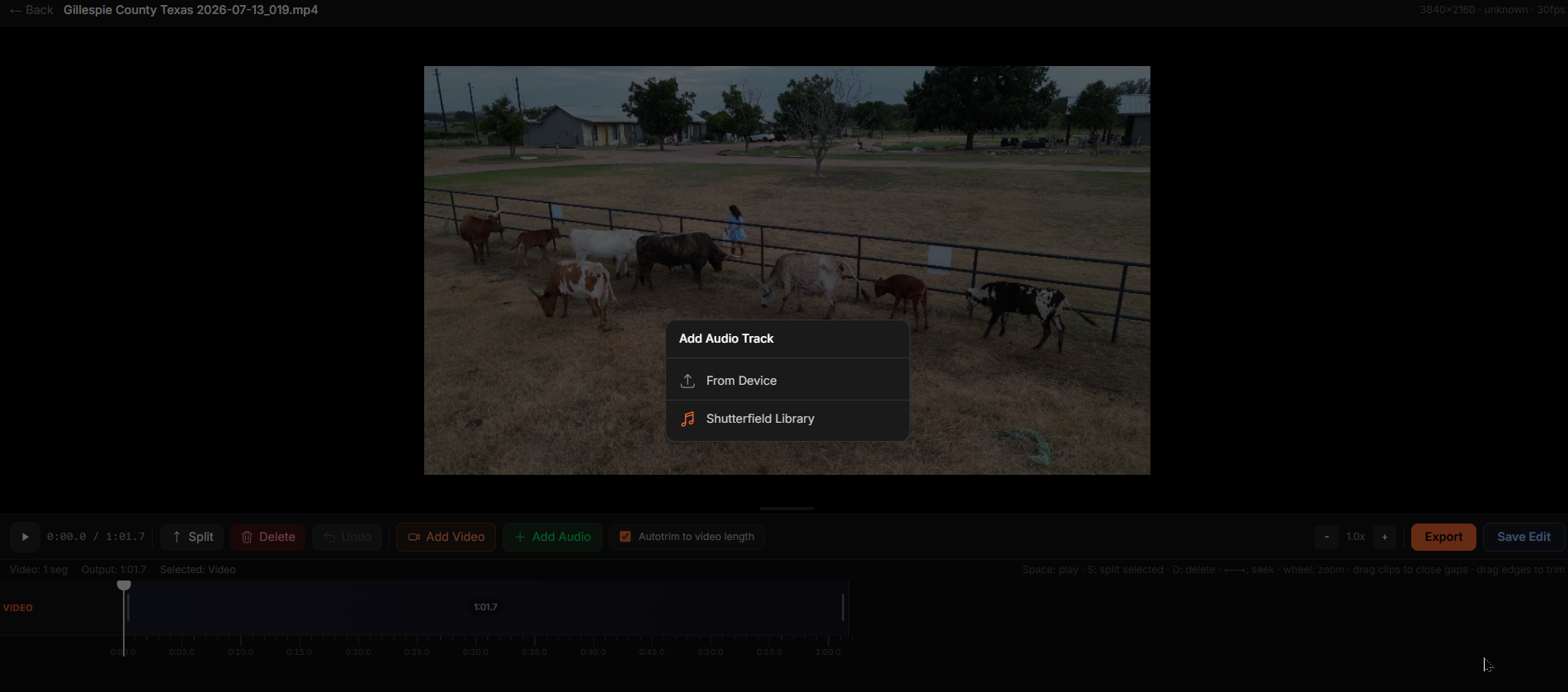 Shutterfield: Built-in video editor